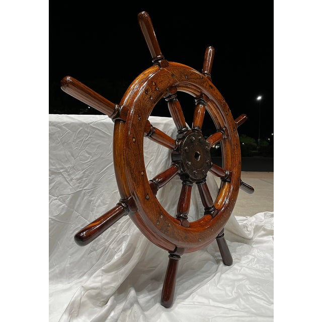 Late 19th Century Antique English Ship’s Wheel Newly Varnished For Sale - Image 5 of 12