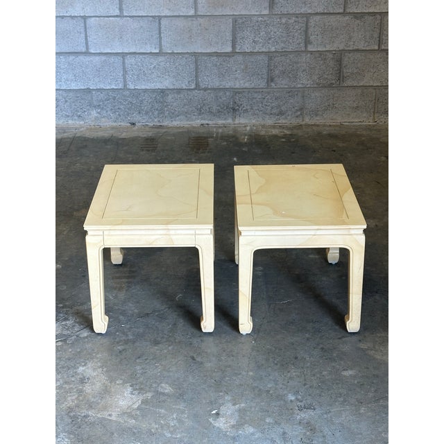 Henredon 1980s Henredon Asian Style Faux Goatskin Lacquered Side Tables- A Pair For Sale - Image 4 of 11
