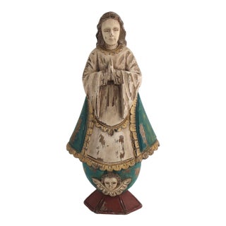 Antique VTG Hand Carved Wooden Santo, Spanish Colonial Folk Art, 17.5" Tall For Sale