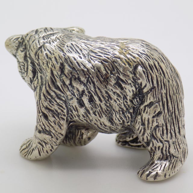 Vintage Italian Handmade Genuine Silver Large Brown Bear Cub Figurine Miniature, Made in Novara (Italy) For Sale - Image 10 of 14