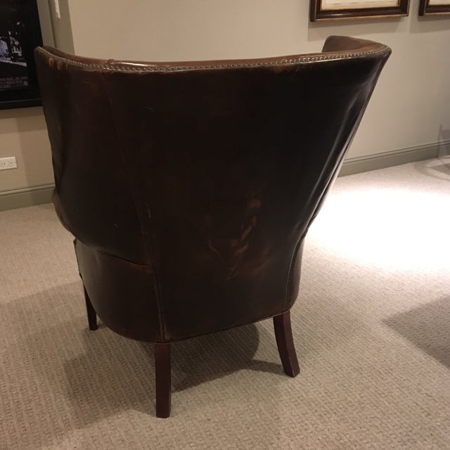 Traditional Restoration Hardware Leather Drake Wingback Chairs a Pair