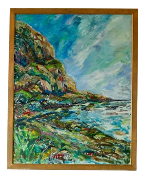 M-B Swömbom-Backman, Vivid Coastline, Mid-20th Century, Oil on Canvas, Framed