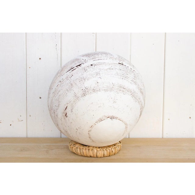 White Whitewash African Antique Clay Pot For Sale - Image 8 of 10