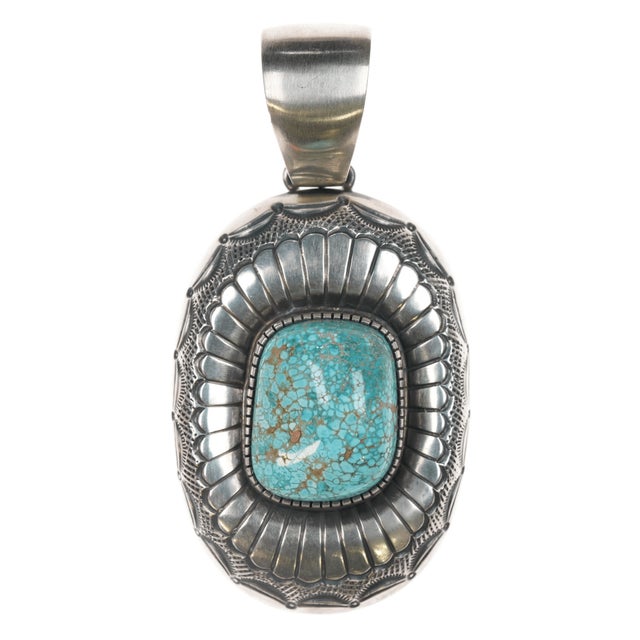Ernest Thomas Bilagody Sr Navajo Large sterling pendant w/ high grade turquoise. <p></p>Ernest Thomas Bilagody Navajo...