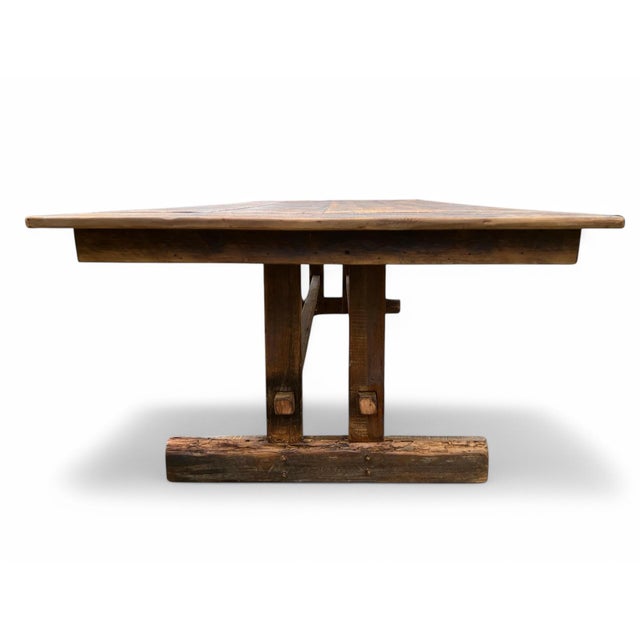 Not Yet Made - Made To Order Farmhouse Reclaimed Wood Trestle Table With Breadboard - 120" For Sale - Image 5 of 8
