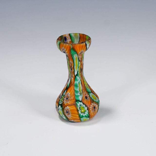 Mid-Century Modern Antique Millefiori Vase Green and Orange, Fratelli Toso Murano Ca. 1920s For Sale - Image 3 of 5