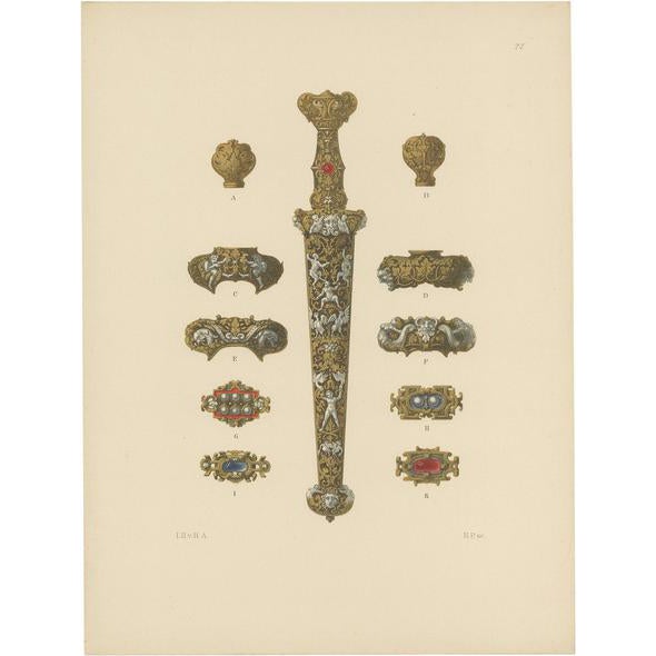 Hefner-Alteneck, Illustration of a Gold Dagger, 1890, Print For Sale