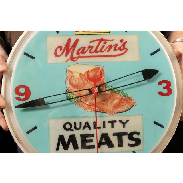 Plastic Vintage Martin's Quality Meats Lighted Advertising Clock For Sale - Image 7 of 8