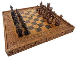 Balinese Chess Set in Box, 20th Century, Set of 33