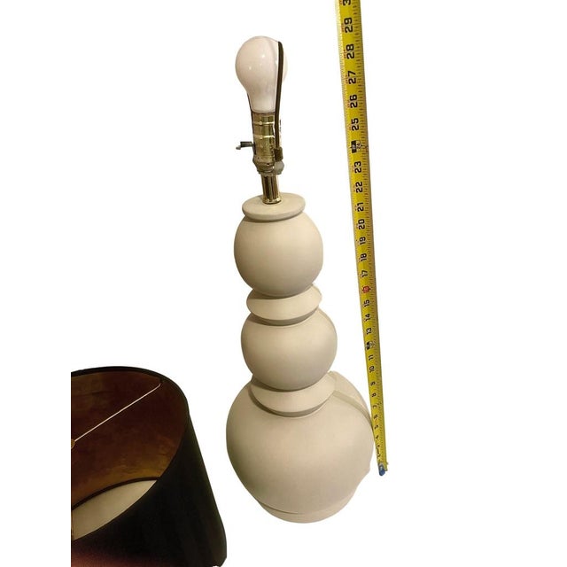 1970s 1970s Postmodern Matte Off-White Sculptural Ceramic Table Lamp With Black Striped & Gold Foil Shade For Sale - Image 5 of 9