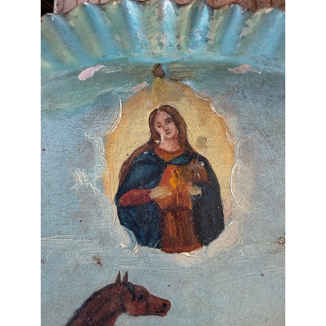 Late 19th Century Late 19th Century Tin Retablo Votiv Tafel Religious Prayer Station Maria Horses Cows For Sale - Image 5 of 5