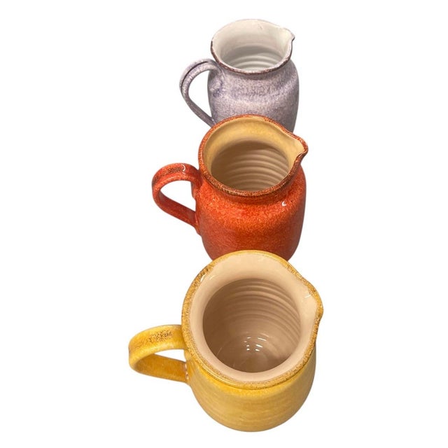 Mediterranean Set of 3 Vintage Moroccan Handmade & Hand-Painted Ceramic Pitchers For Sale - Image 3 of 12