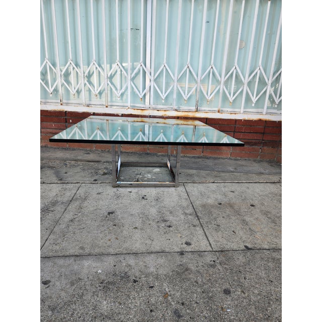 1980's Modern Chrome and Glass Coffee Table For Sale - Image 9 of 9
