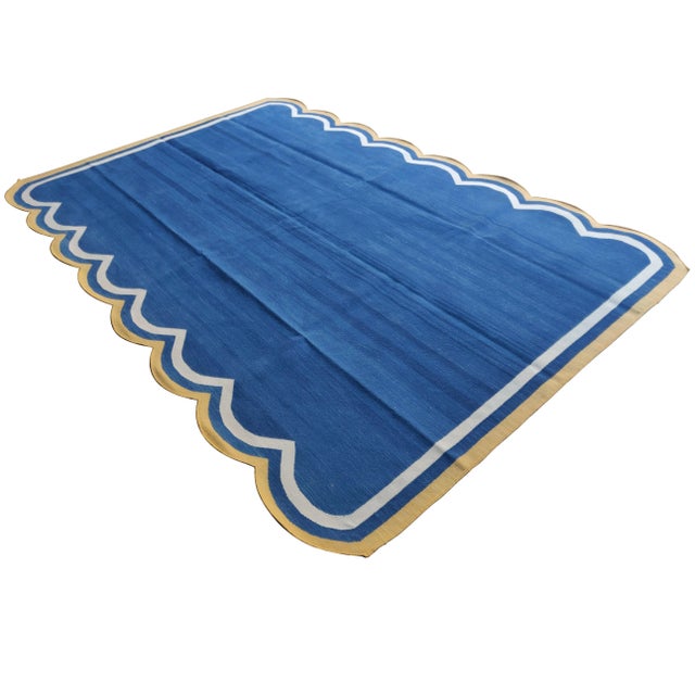 Not Yet Made - Made To Order Handmade Cotton Scalloped Rug, Blue with Cream and Yellow Border 8'x10' For Sale - Image 5 of 9