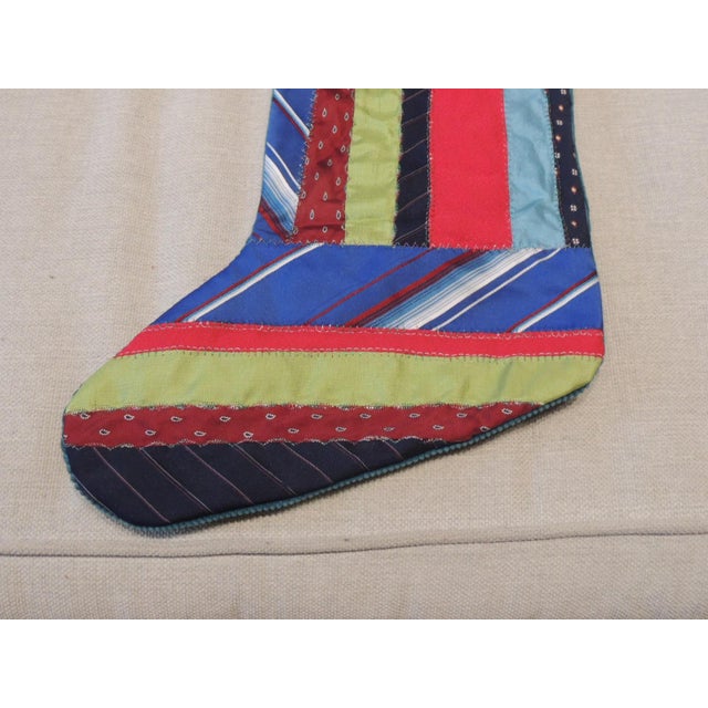Vintage Christmas Stocking Made From Upcycle Men Silk Ties For Sale - Image 4 of 5