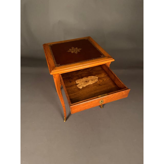 French Louis XV Style Cherry Wood Side Table With Leather Top, Circa 1920 For Sale - Image 13 of 17