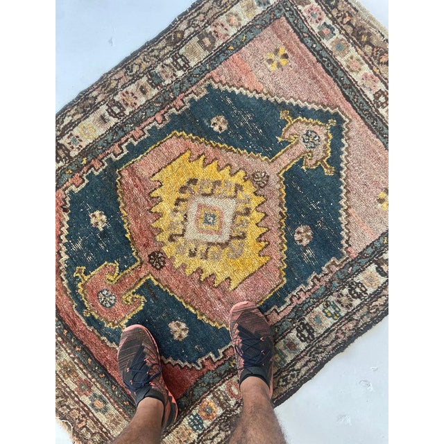 Textile Saffron & Midnight Blue Antique Kurdish Rug Tribal Rug 3.5 x 4.8 For Sale - Image 7 of 13