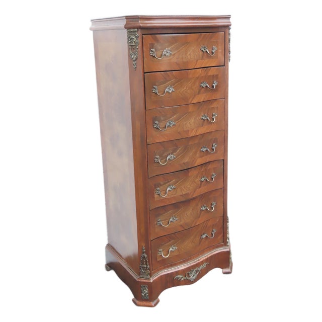 French Tall Narrow Inlay Lingerie Jewelry Chest 6428 For Sale