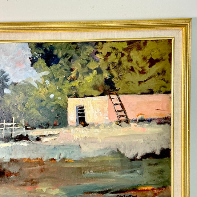 Peach 1960s Vintage Southwestern Impressionist Landscape Original Oil Painting ‘North Taos’ by Patsy Smith For Sale - Image 8 of 16