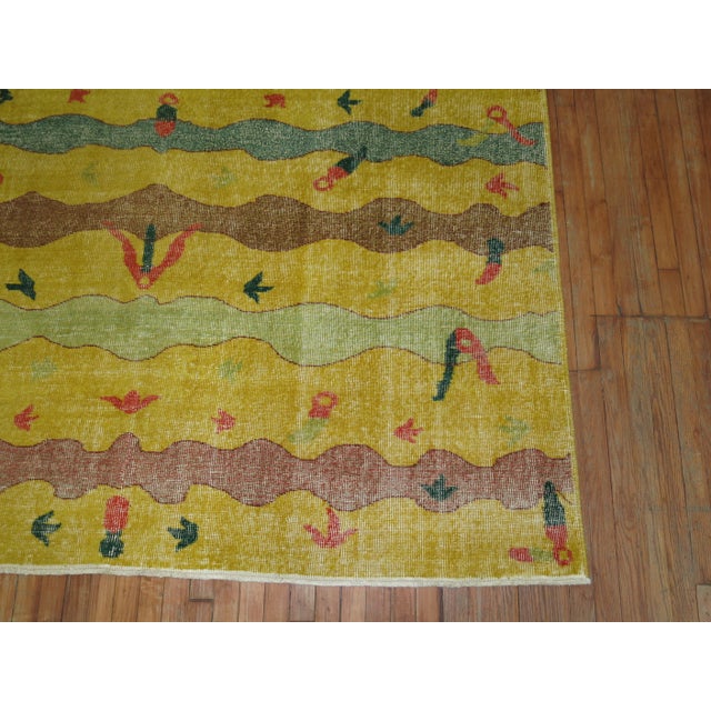 Zabihi Collection Yellow Turkish Deco Rug For Sale - Image 4 of 10