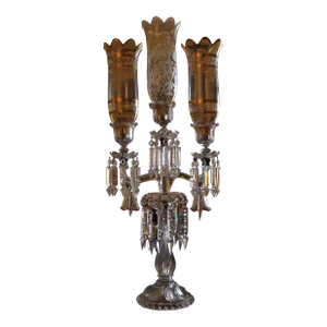 Grand C1890 French Antique Napoleon III Baccarat Crystal "Medallion" Series 3 Light Candelabra/ Candle Holder - Signed