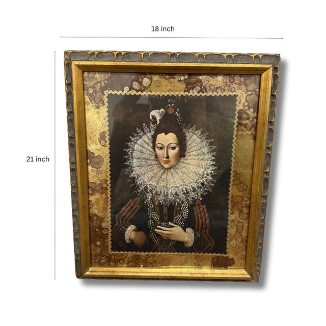This print of a royal lady is full of texture. She commands your attention! Beautiful vintage frame and mat. Good...
