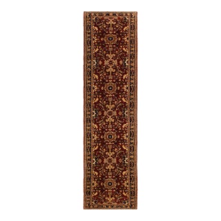 Shabby Chic Ziegler 1990's Red/Blue Wool Runner Rug- 2'8'' X 13'4'' For Sale
