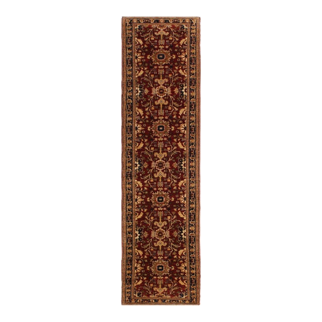 Shabby Chic Ziegler 1990's Red/Blue Wool Runner Rug- 2'8'' X 13'4'' For Sale