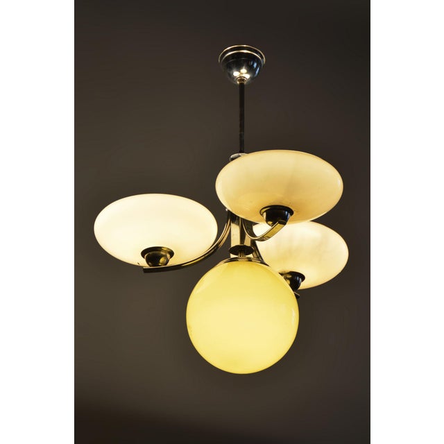 Art Deco Chandelier in Chrome-Plated Steel and Opal Glass, Czech, 1920s For Sale - Image 9 of 10