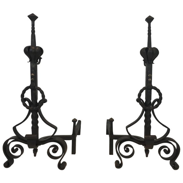 Wrought Iron Andirons, French, circa 1900 - A Pair For Sale - Image 13 of 13