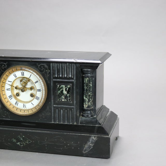 Stone Antique Neoclassical Slate Mantle Clock with Open Escapement, c1890 For Sale - Image 7 of 12