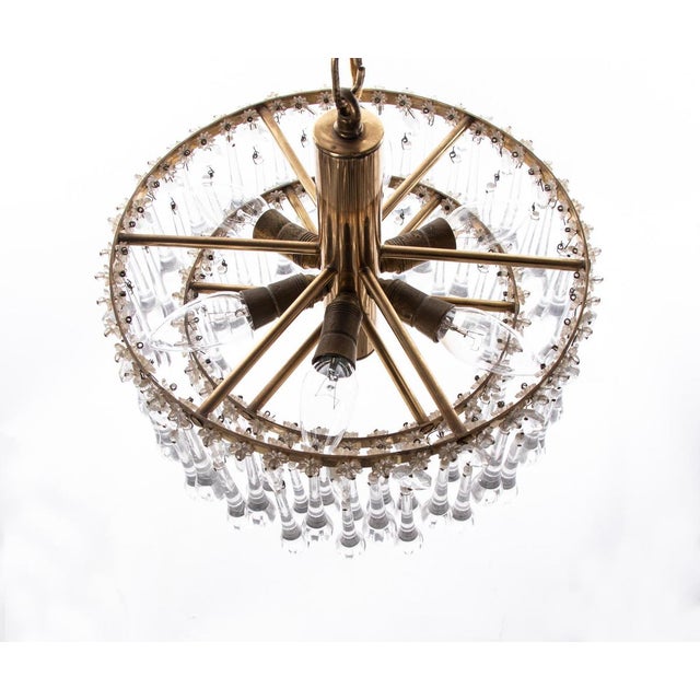 Metal Vintage Teardrop Chandelier in Crystal Glass & Brass, 1960s For Sale - Image 7 of 13