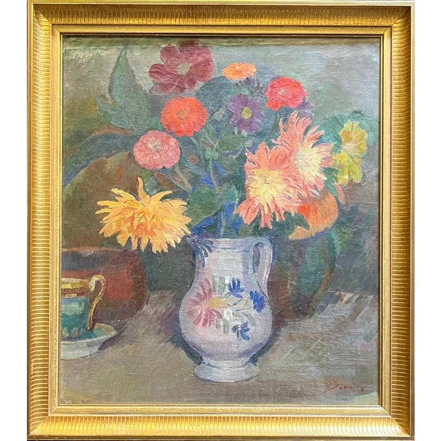 Fernand Blondin, Flowers in a Pitcher, Oil on Canvas For Sale - Image 9 of 13