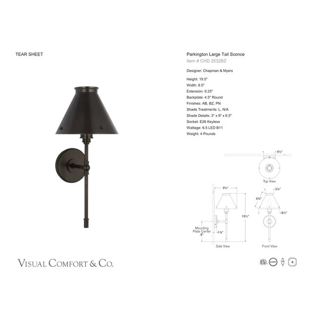 Modern Chapman & Myers for Visual Comfort Signature Parkington Large Tail Sconce in Bronze For Sale - Image 3 of 5