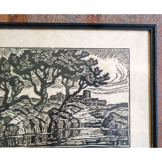 Paper Mid-Century American Linocut Print "Kansas Landscape" by Birger Sandzen For Sale - Image 7 of 12