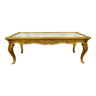 Petite Hollywood Regency Style Coffee Table, Giltwood Base, Antiqued Mirror Top For Sale