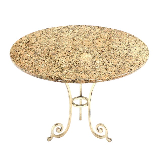 Contemporary Granite Top Heavy Iron Base Round Center Table For Sale - Image 6 of 6