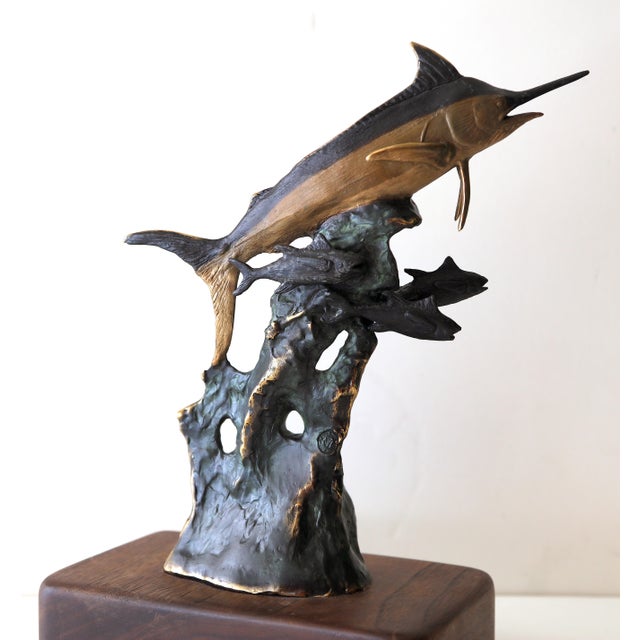 Solid Bronze Lyford Cay Club Tournament Marlin Fishing Trophy by Bodo Muche Studio With Inset Opal Gem For Sale - Image 14 of 16