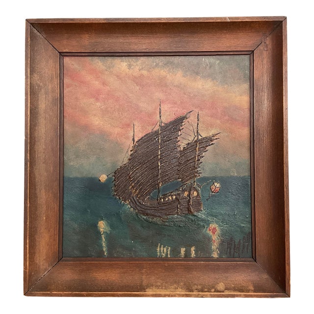 Original Antique Painting Art of Ship by h.m. Hartman 1927 For Sale