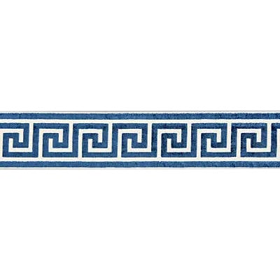 Sample, Scalamandre Greek Key Velvet Tape, Indigo For Sale
