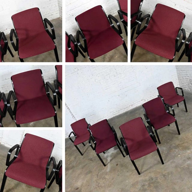 Vintage MCM Bentwood 1300 Series Dining Chairs Maroon Fabric & Black Frames by Bill Stephens for Knoll Set of 5 For Sale - Image 9 of 13