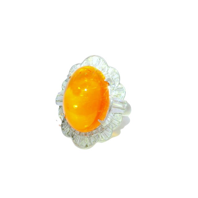 Contemporary 9.52 Carat Mexican Fire Opal Diamond Platinum Ring, Size 5.25 For Sale - Image 3 of 6