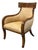 Contemporary Klismos-Gondola Armchair in Warm Walnut With Ultrasuede Upholstery For Sale