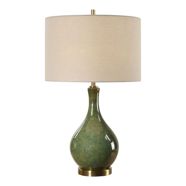Olive Green Ceramic Table Lamp For Sale