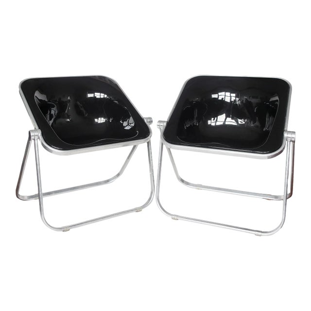 Pair of Black Plona Folding Chairs by Giancarlo Piretti for Castelli For Sale