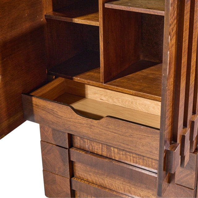 Wood Lane Staccato Brutalist Mid Century Walnut Armoire Highboy Dresser For Sale - Image 7 of 11