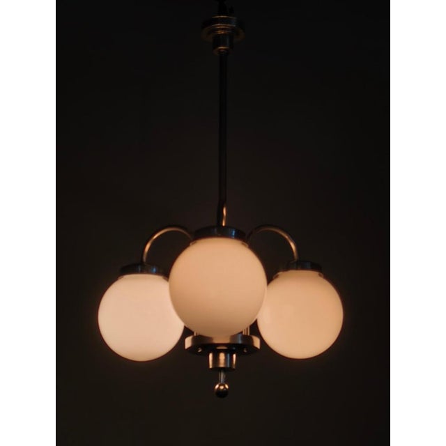 Czech Art Deco Chandelier with Opaline Glass Globes, 1930s For Sale - Image 10 of 11