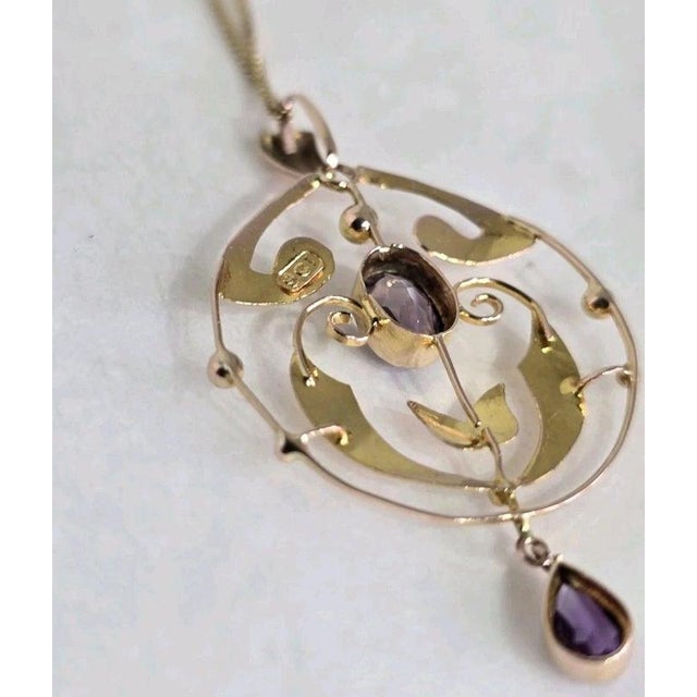 Art Nouveau 9ct Yellow Gold Amethyst Openwork Pendant, 1900 For Sale - Image 9 of 18