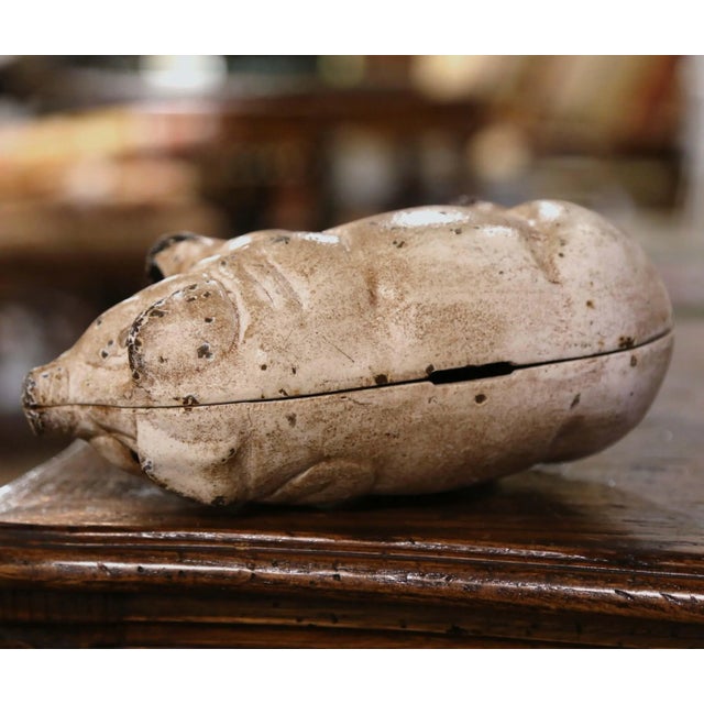 Tan Mid-20th Century, French, Hand Painted Iron Piggy Bank Sculpture For Sale - Image 8 of 10