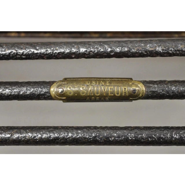 Early 20th Century Antique Sauveur Arras French Wrought Cast Iron Spine Scrolling Garden Side Chair For Sale - Image 5 of 12